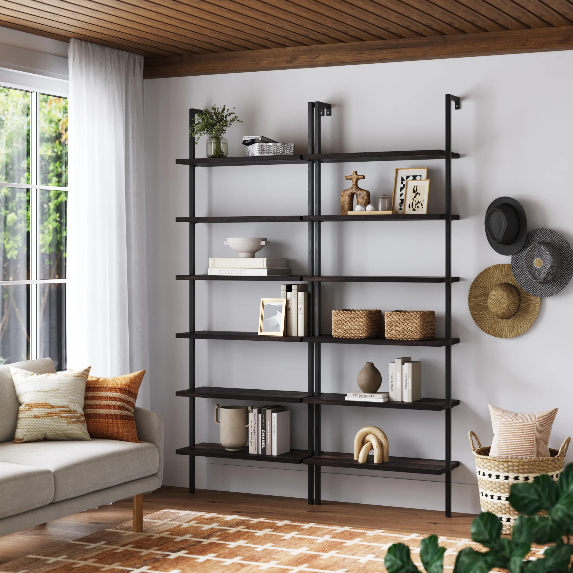 6-Shelf Bookcase Nutmeg Matte Black (Set of 2) - Image 2