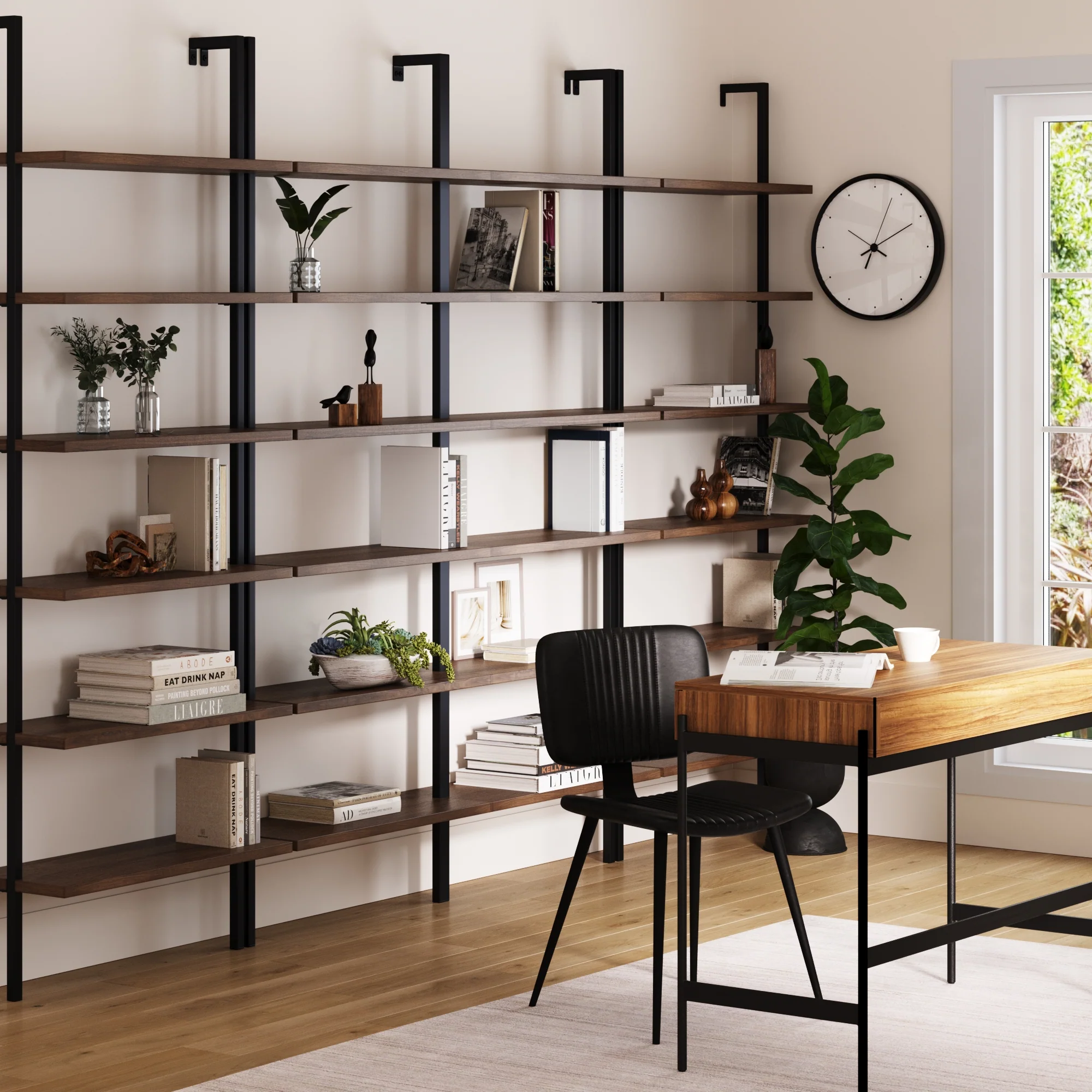 6-Shelf Bookcase Oak Matte Black (Set of 4) - Image 2