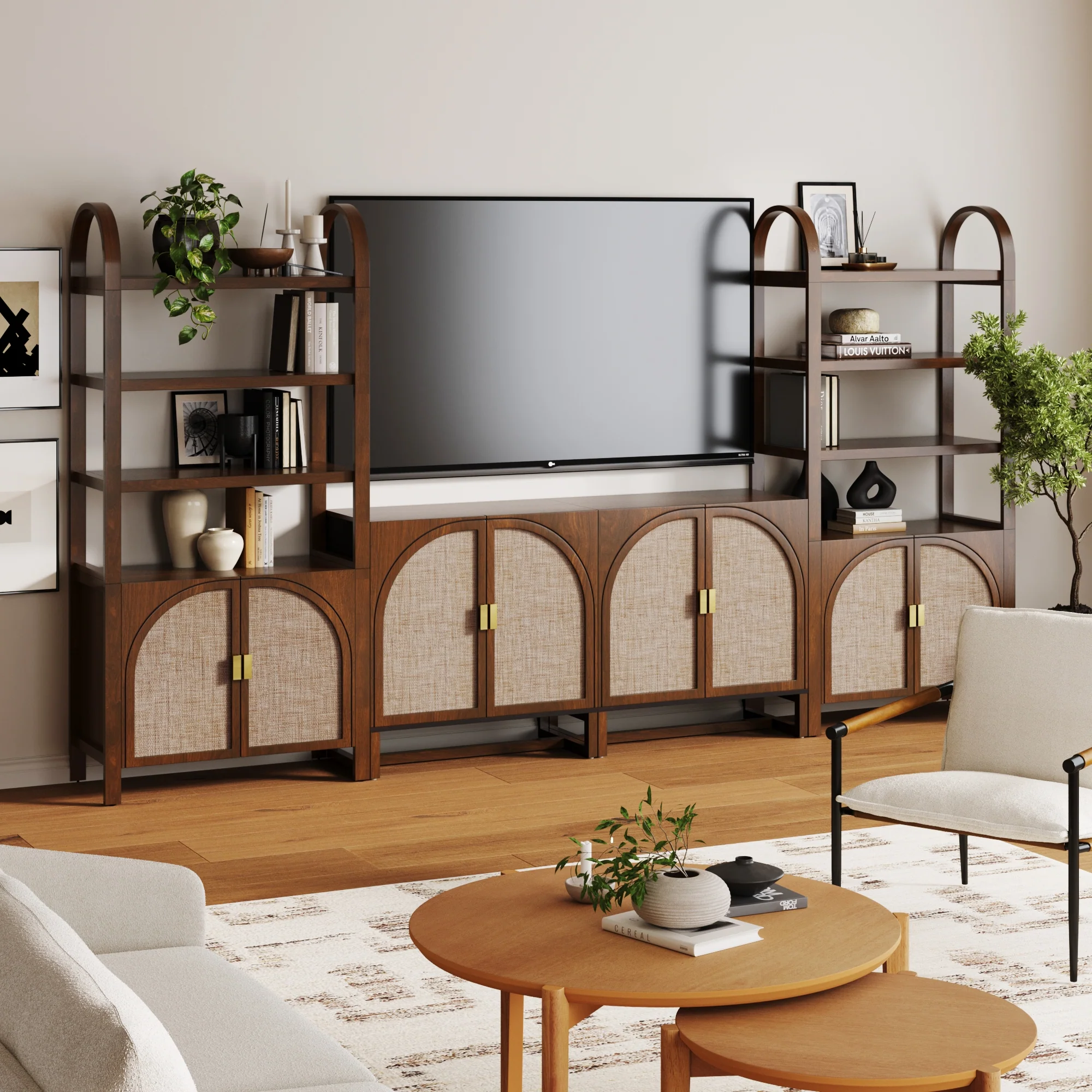 Arched Entertainment Center Wood Dark Acacia - Image 2