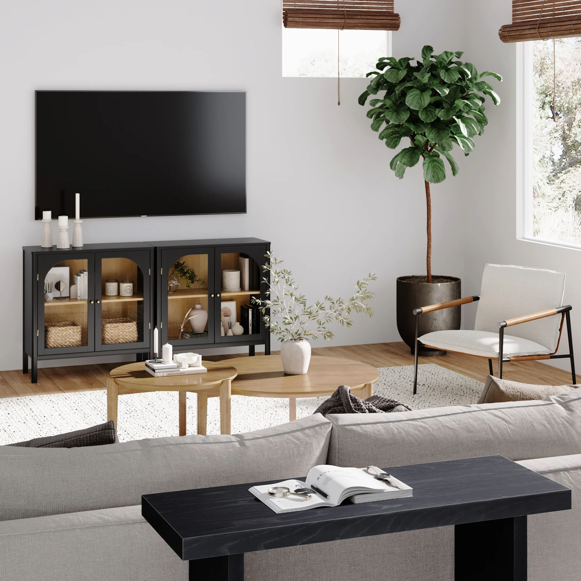 Arched Glass Door TV Console for 55-65" TVs Black - Image 2