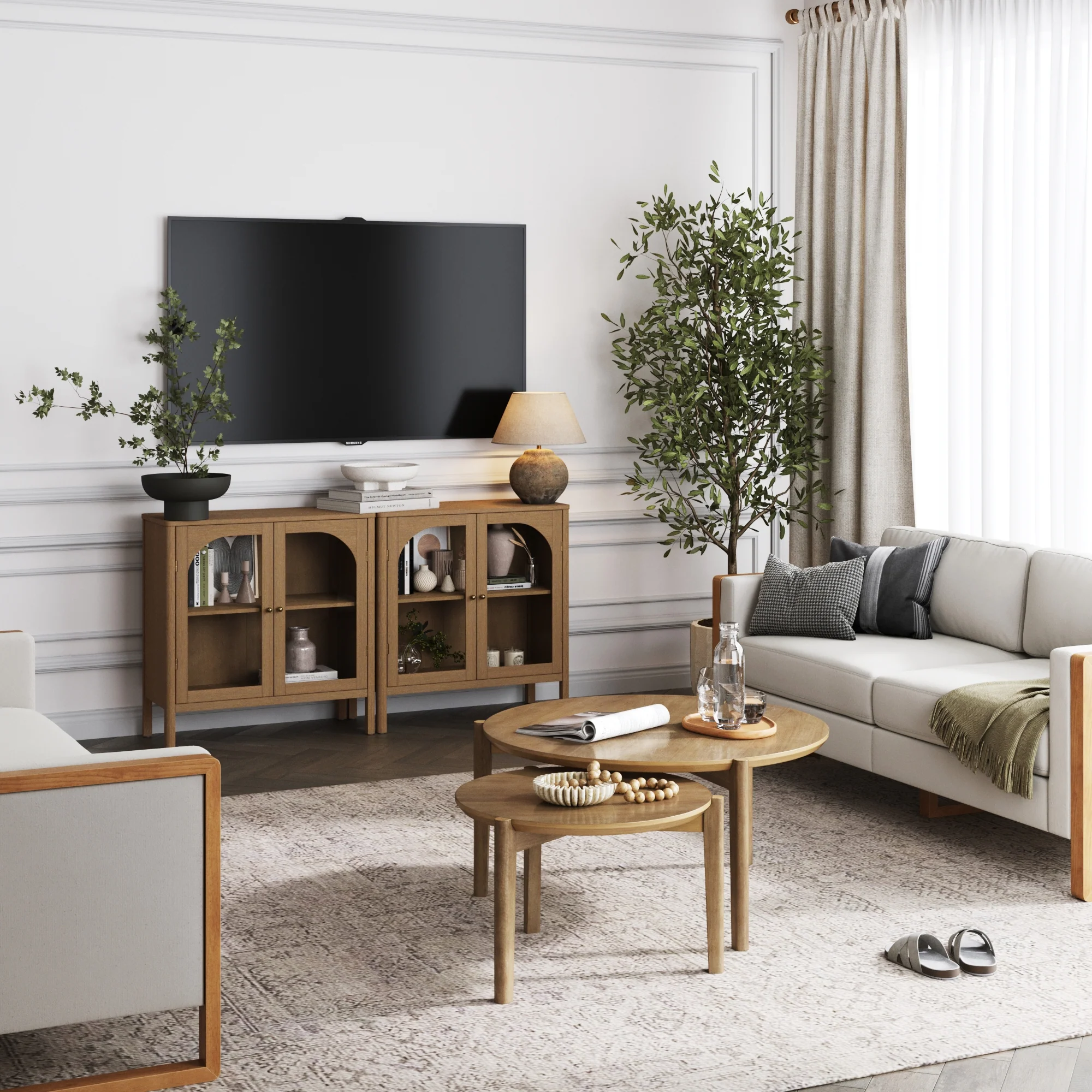 Arched Glass Door TV Console for 55-65" TVs Brown - Image 2
