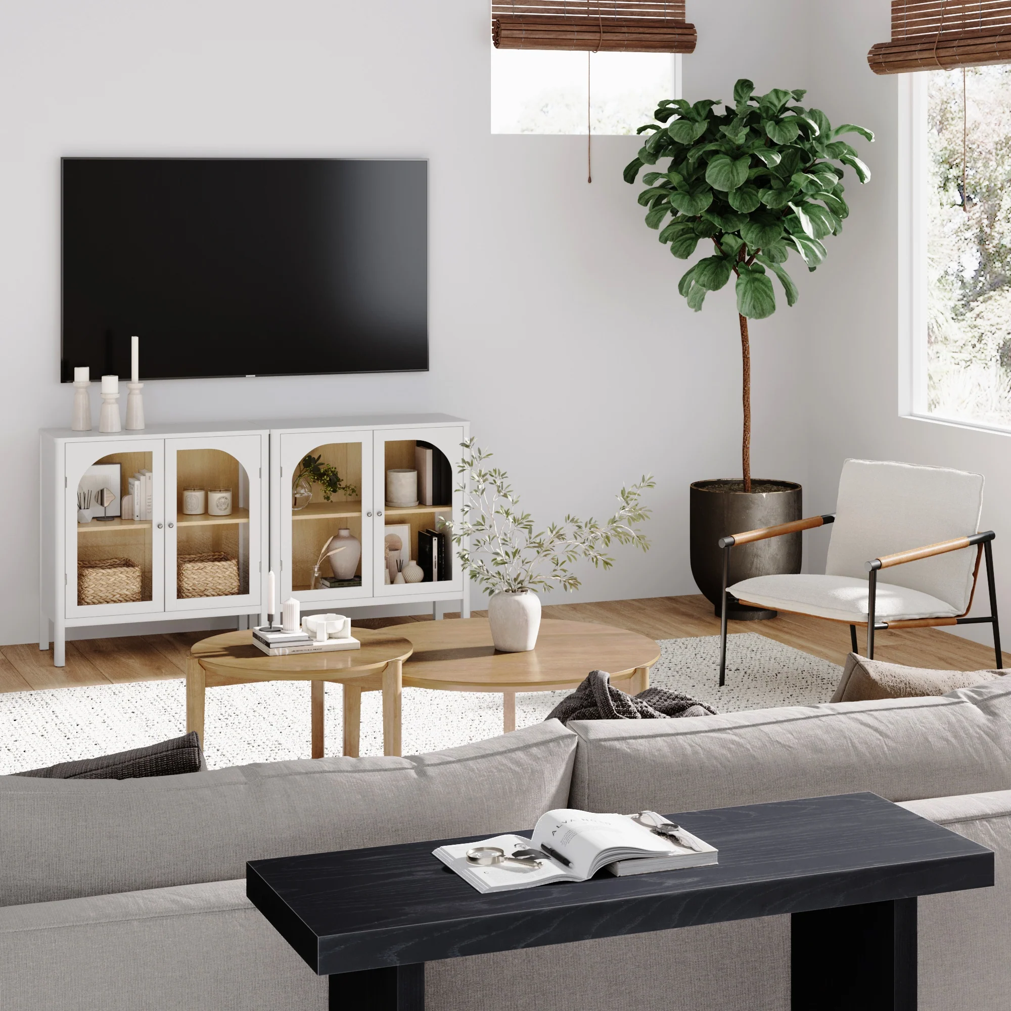 Arched Glass Door TV Console for 55-65" TVs White - Image 2