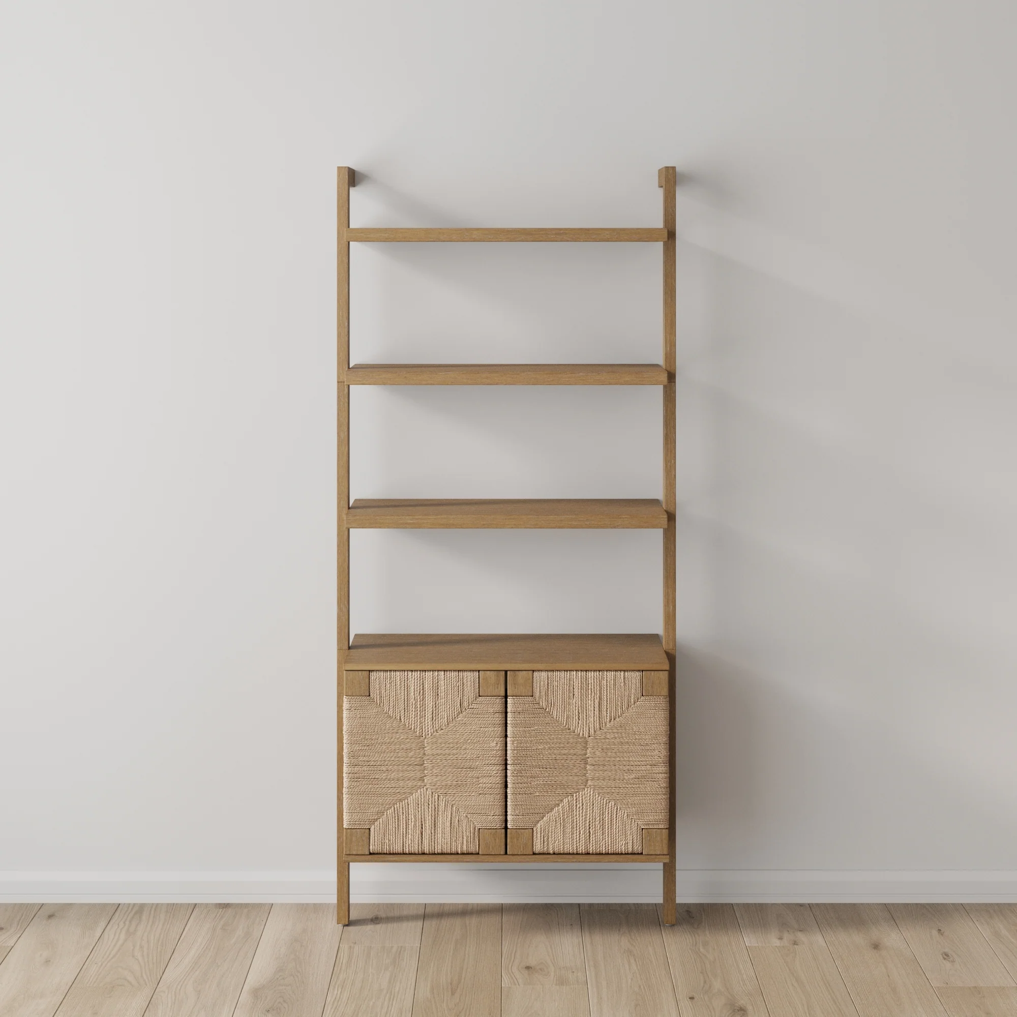 Seagrass Wall Bookshelf with Doors Light Brown - Image 3