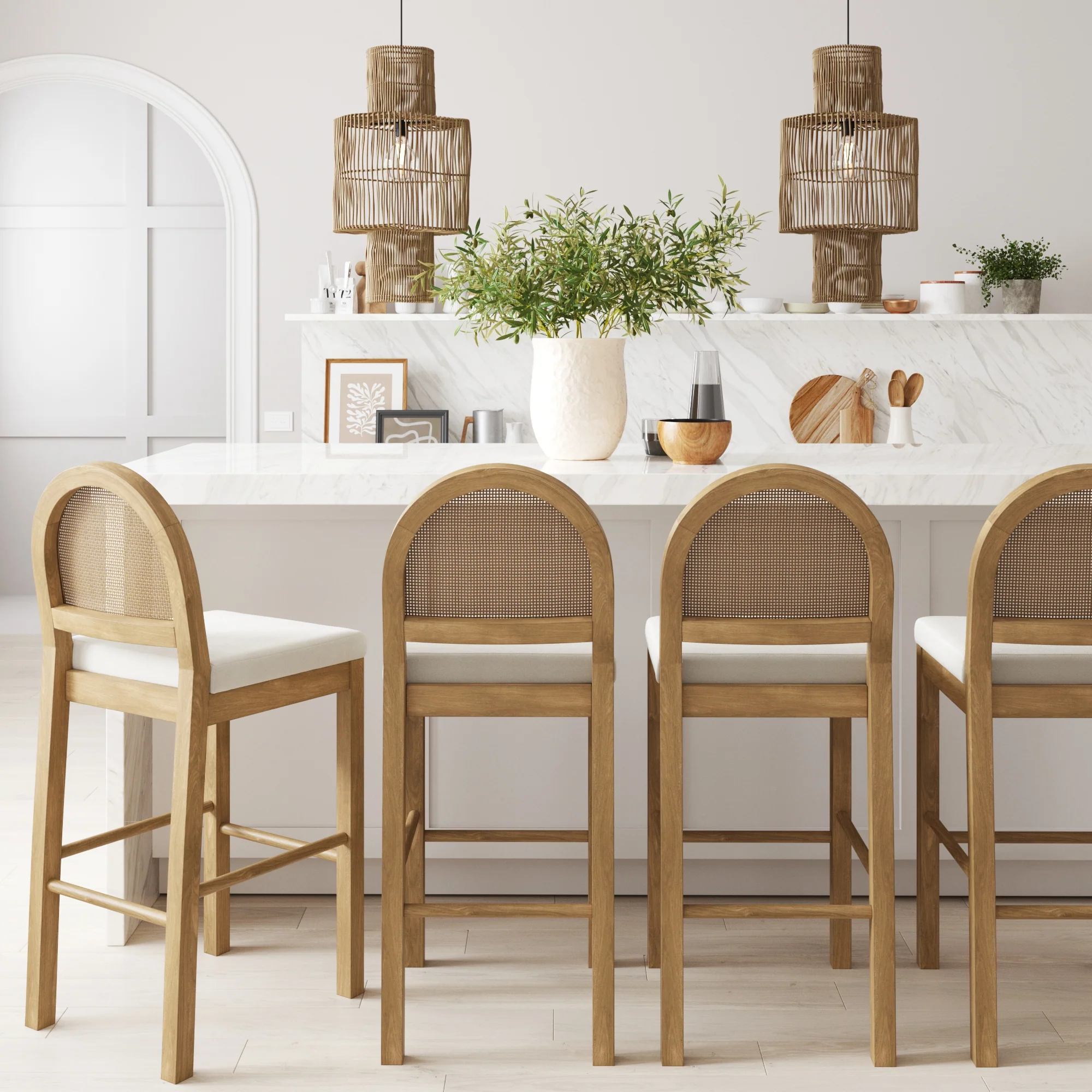 Boucle Bar Stools Light Brown (Set of 4) - Image 2