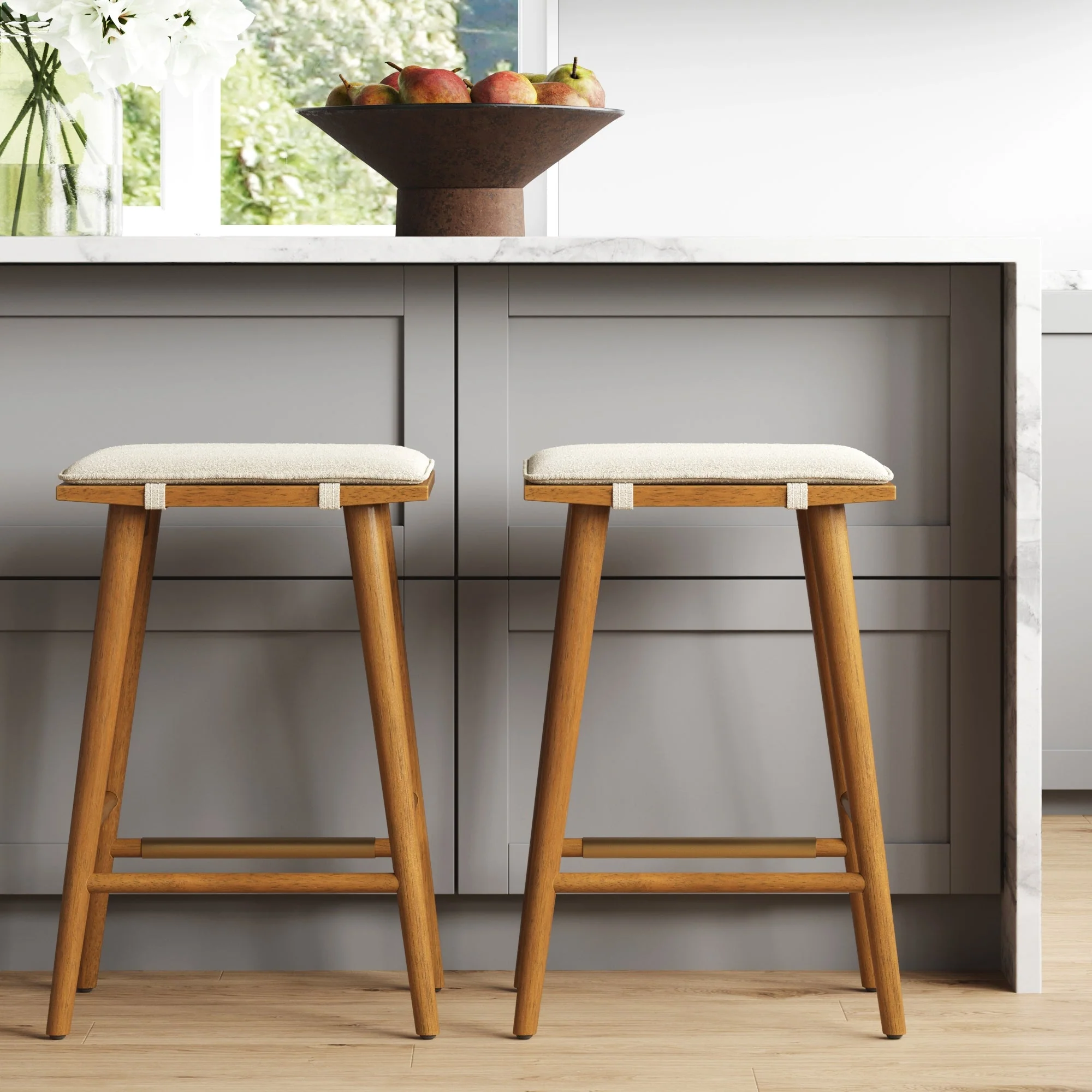 Boucle Counter Height Bar Stools Brown (Set of 2) - Image 2