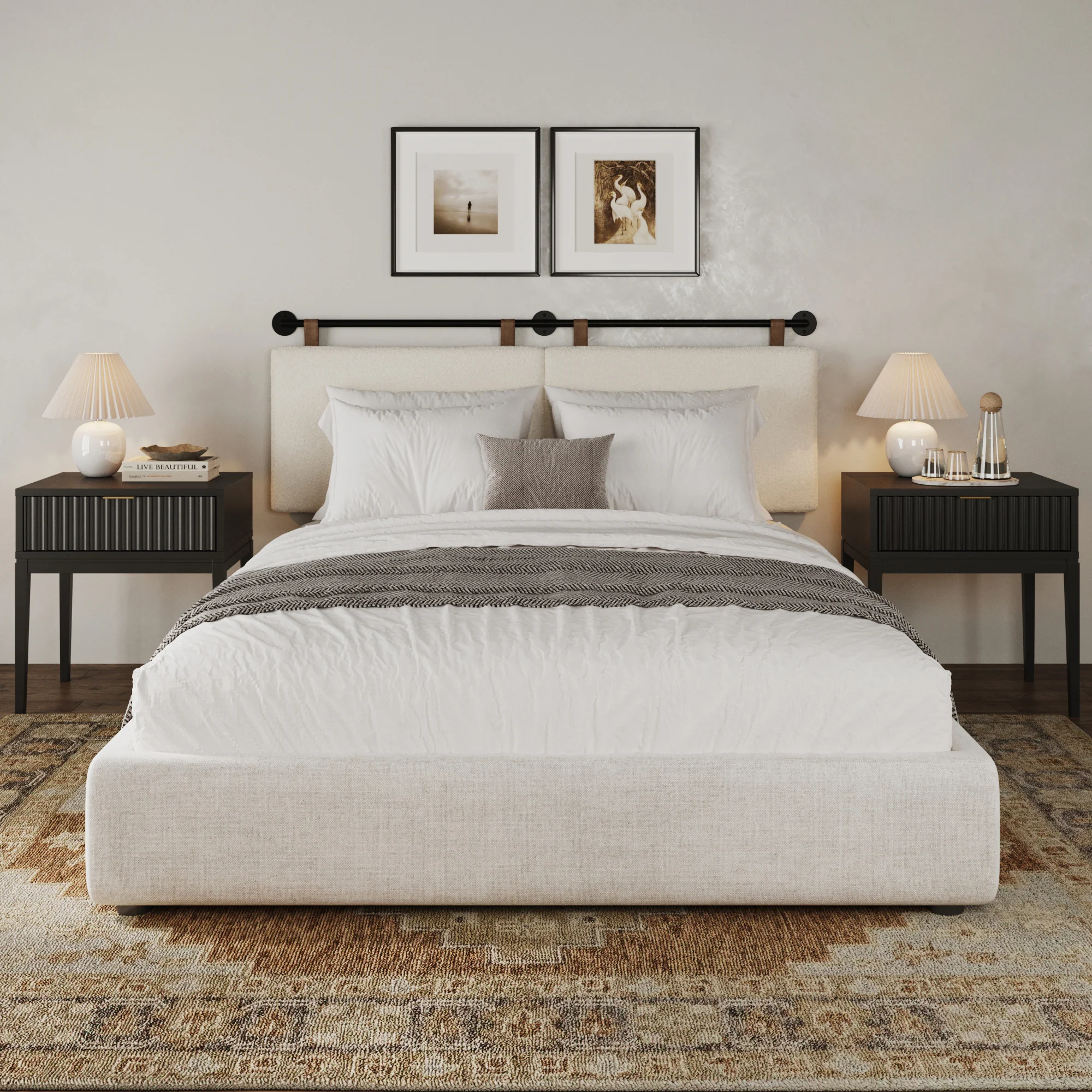 Boucle Upholstered Queen Headboard and Nightstand Set - Image 2