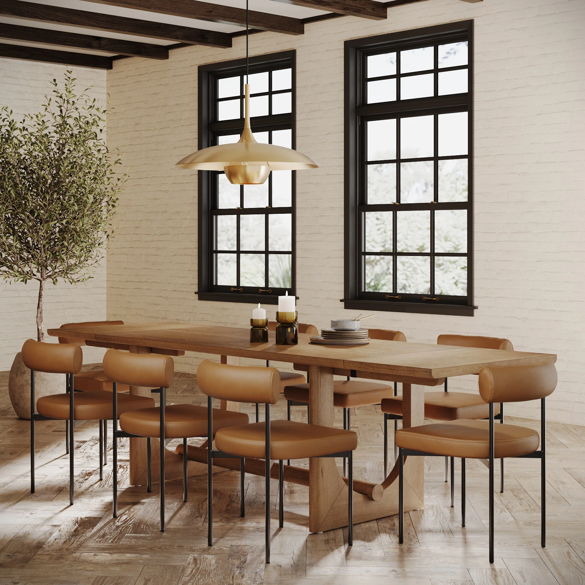 Extendable Faux Leather Dining Table Set (8 Chairs)
