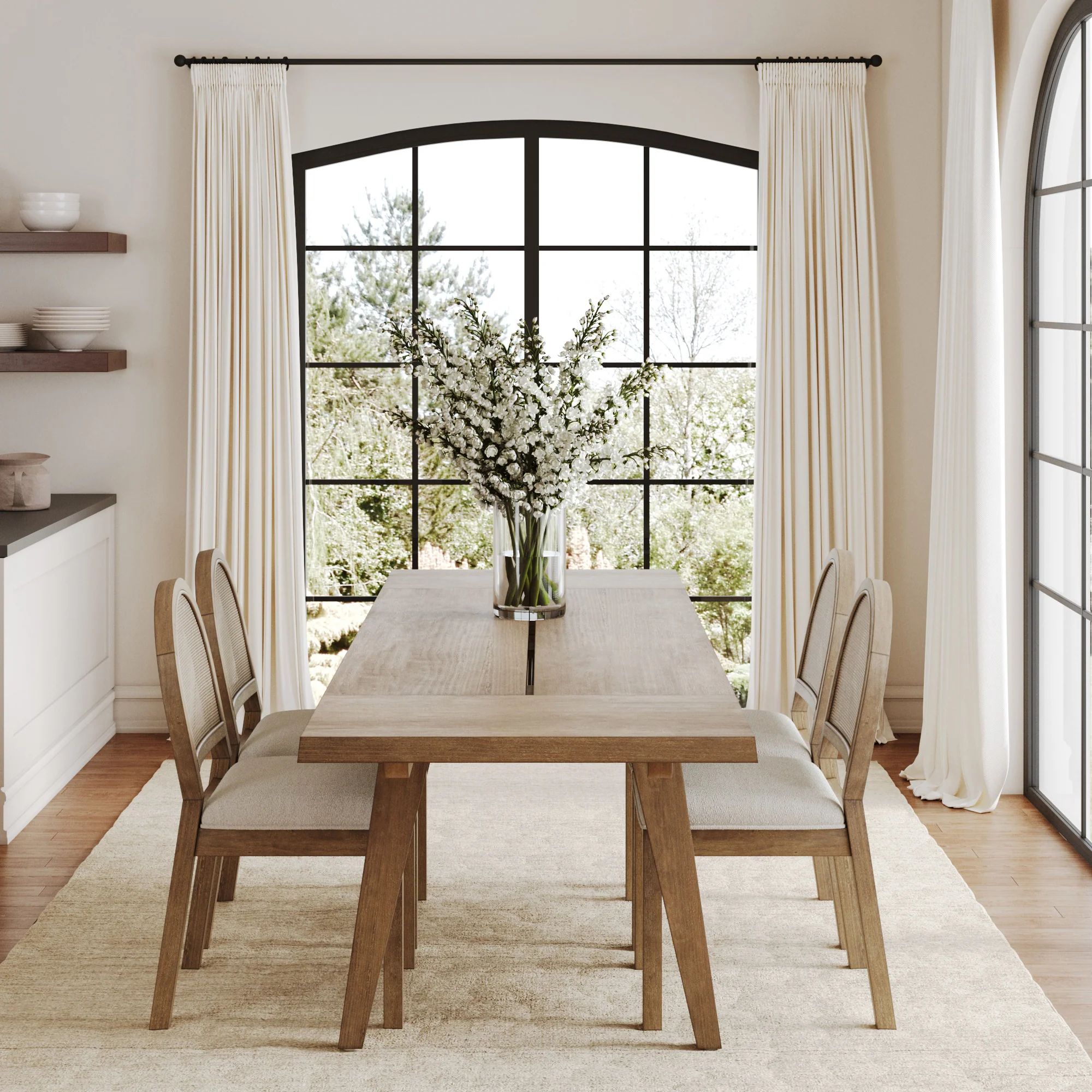 Extendable Boho Rattan Dining Table Set (4 Chairs) - Image 2
