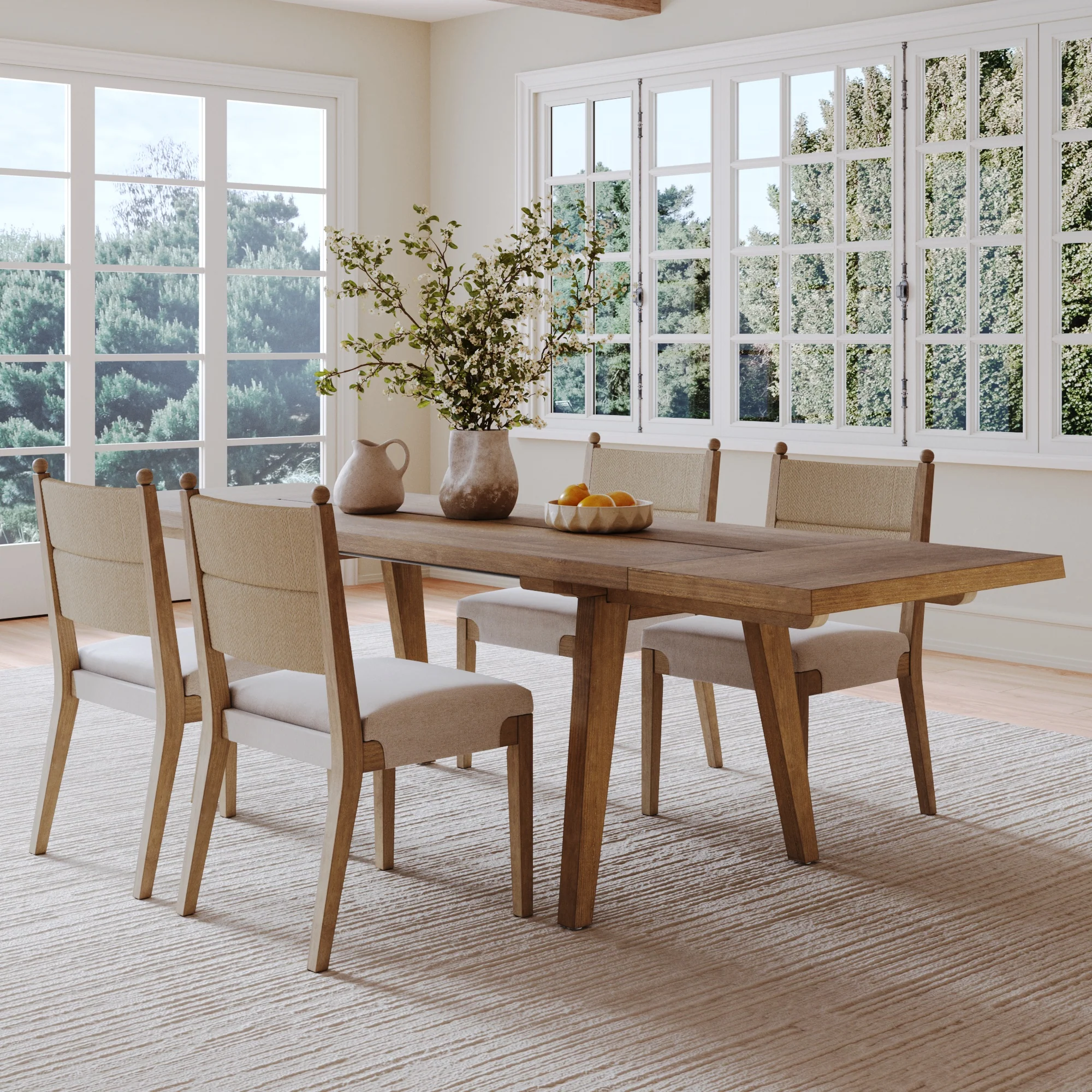 Extendable Bohemian Seagrass Dining Table Set (4 Chairs)