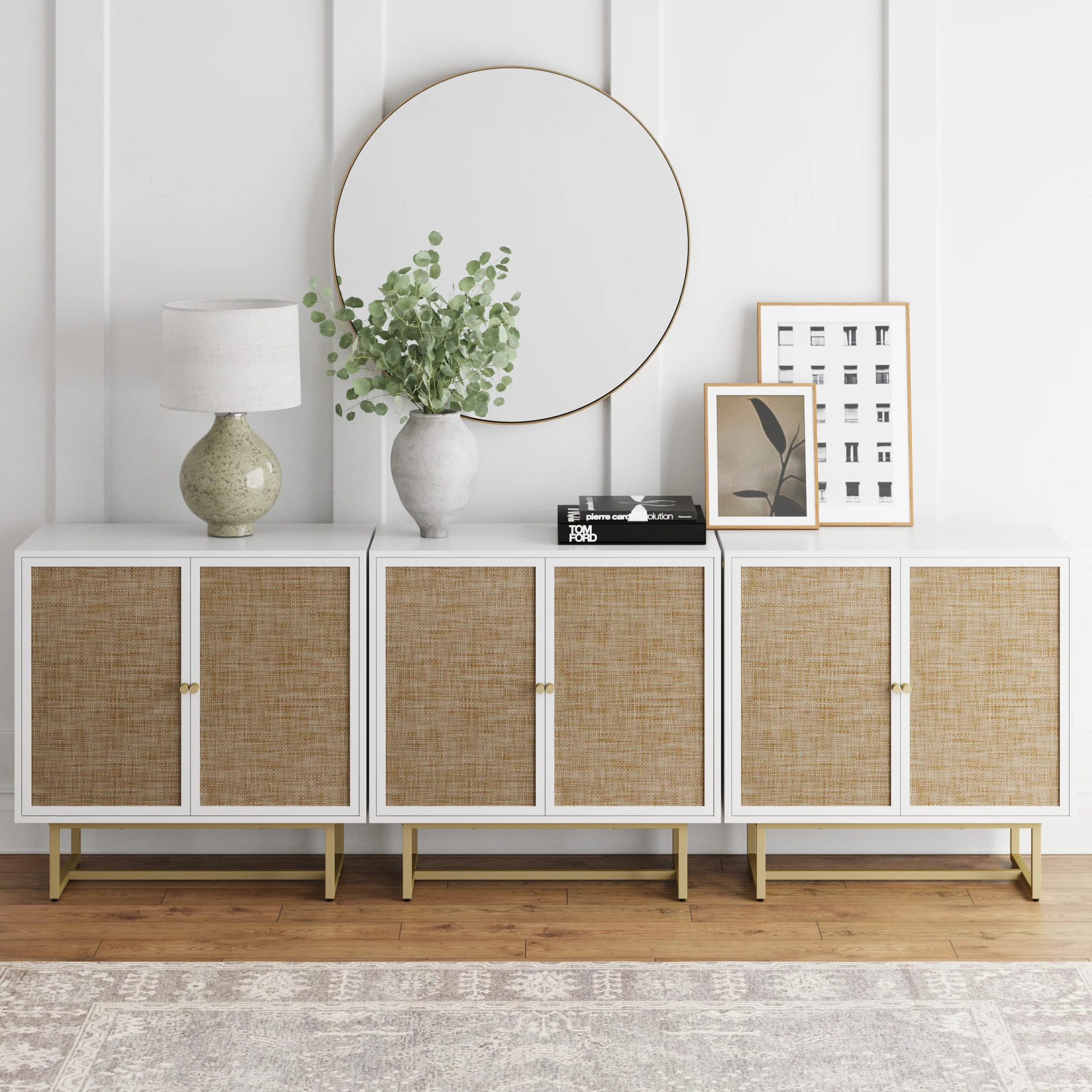 Metal and Rattan TV Stand Console for TVs 75-85" White - Image 2