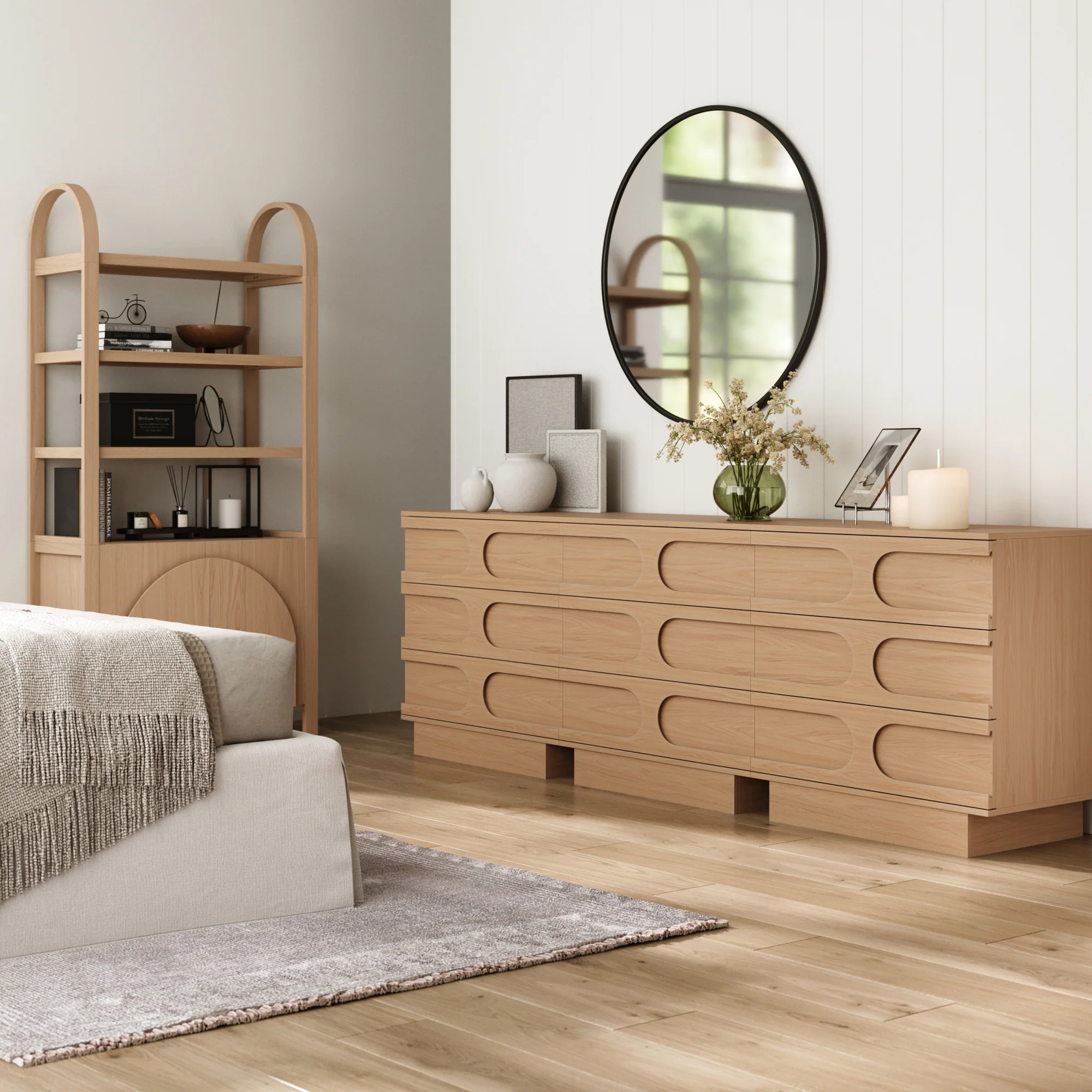 Mid-Century 3-Drawer Arched Dresser Raw Oak (Set of 3) - Image 2