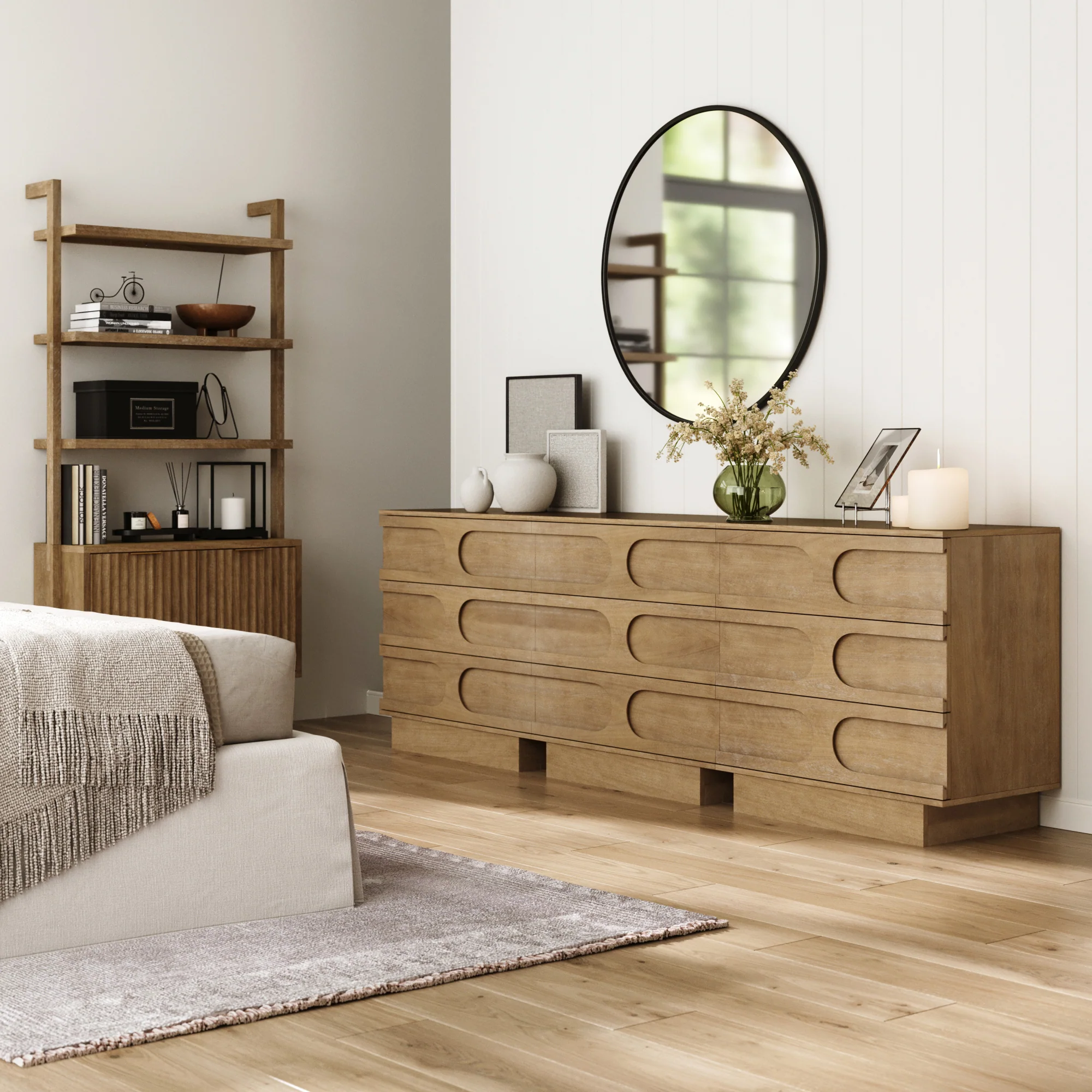 Mid-Century 9-Drawer Extra Large Dresser Light Brown (Set of 3) - Image 2