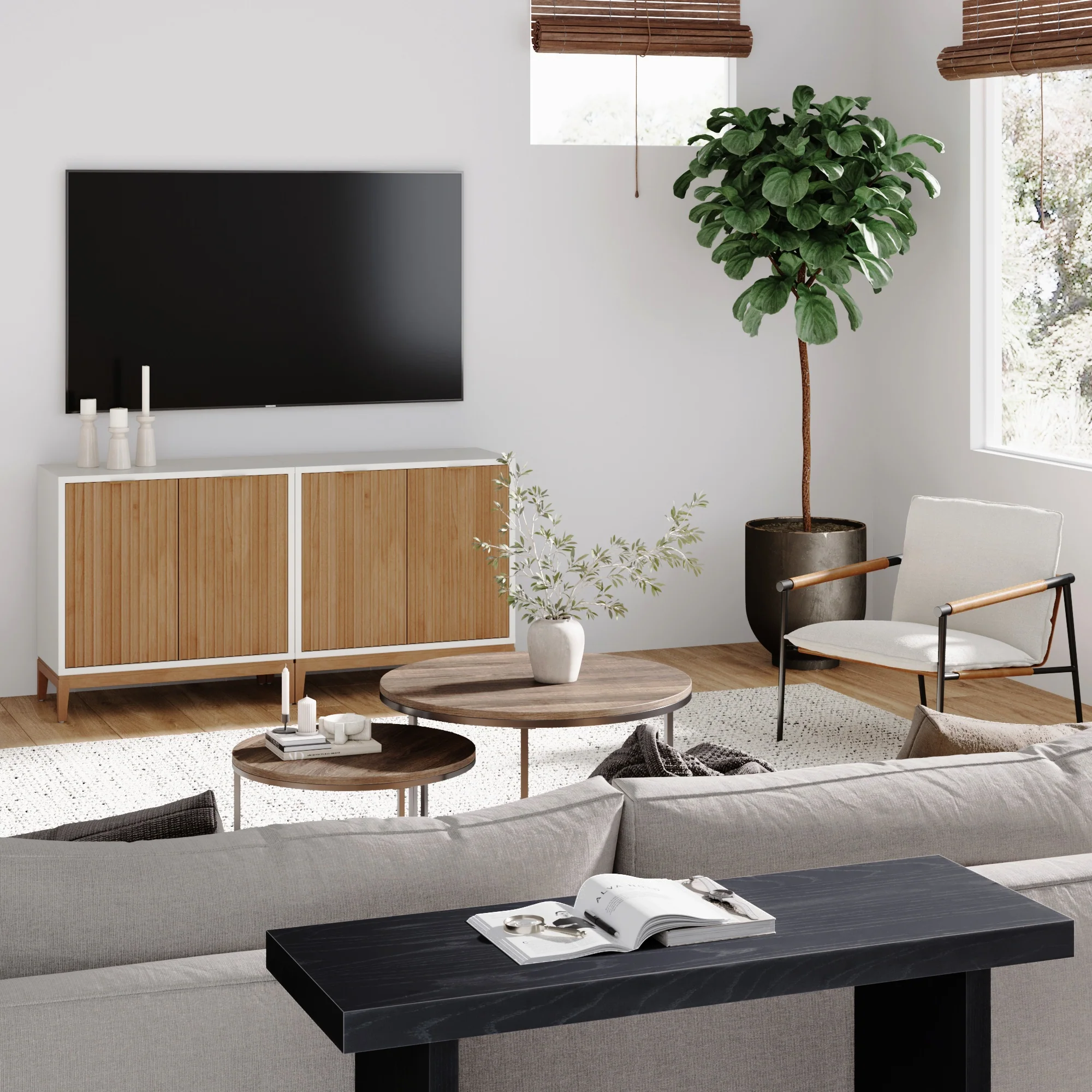 Mid-Century Fluted TV Console for 55-65" TVs White - Image 2