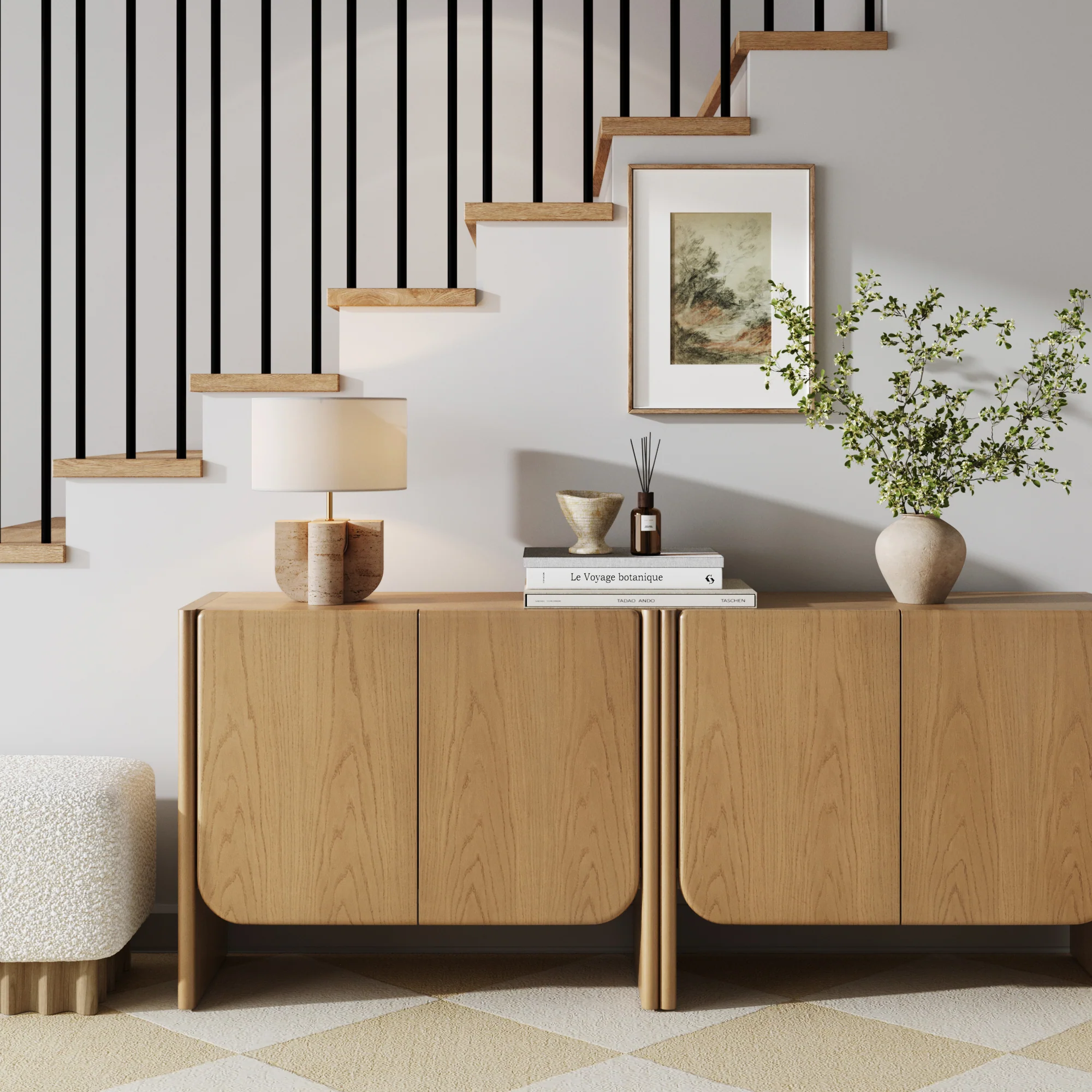 Mid Century Modern Rounded Wood Accent Cabinet Raw Oak - Image 2