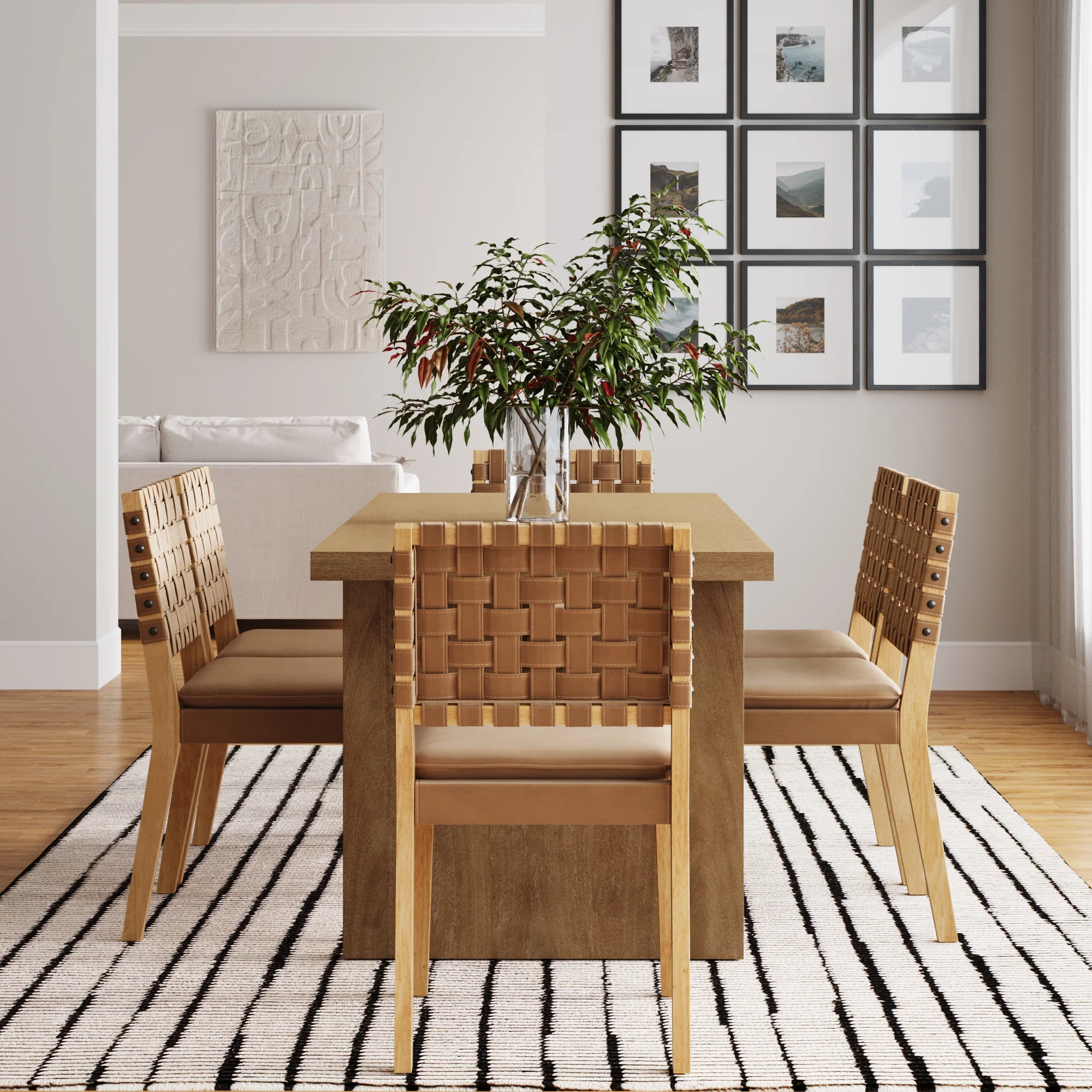 Mid-Century Woven Dining Set Light Brown (6 Chairs) - Image 3