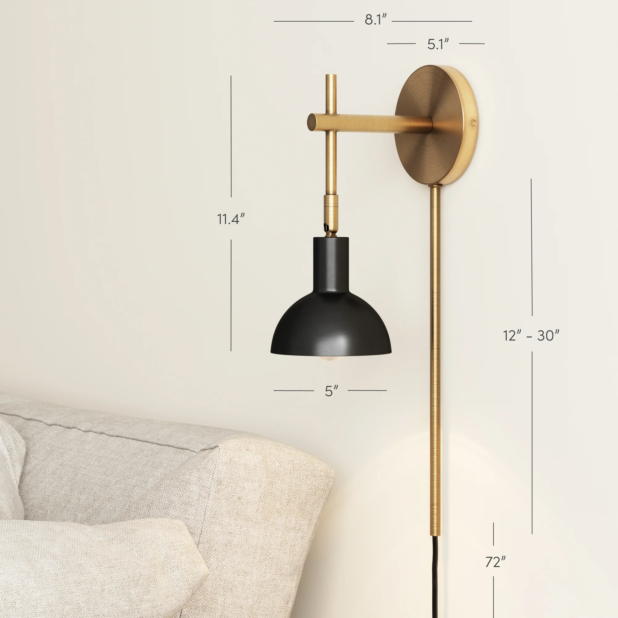 Plug-In Adjustable Metal Wall Light Black Brass - Image 4