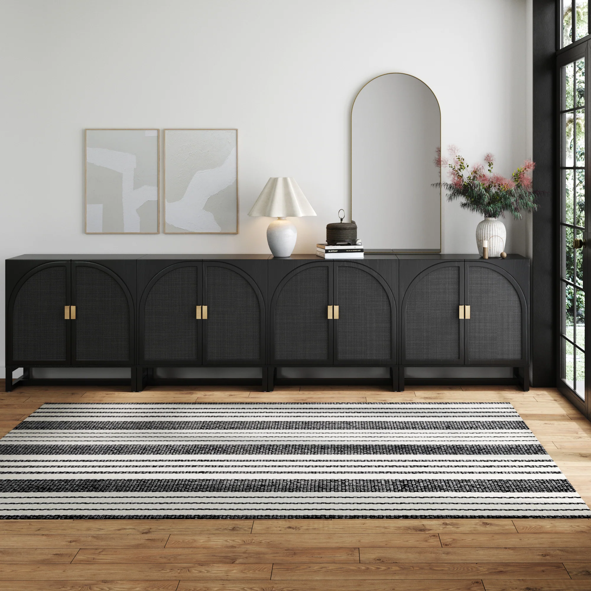 Rattan Arched TV Console Stand for 85" TVs Black Rattan - Image 2