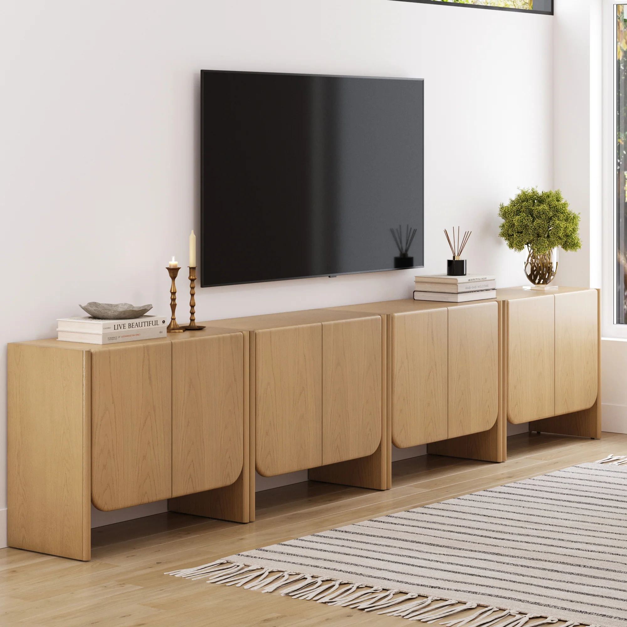 Rounded Wood Accent Cabinet or Large Credenza Raw Oak (Set of 4) - Image 3