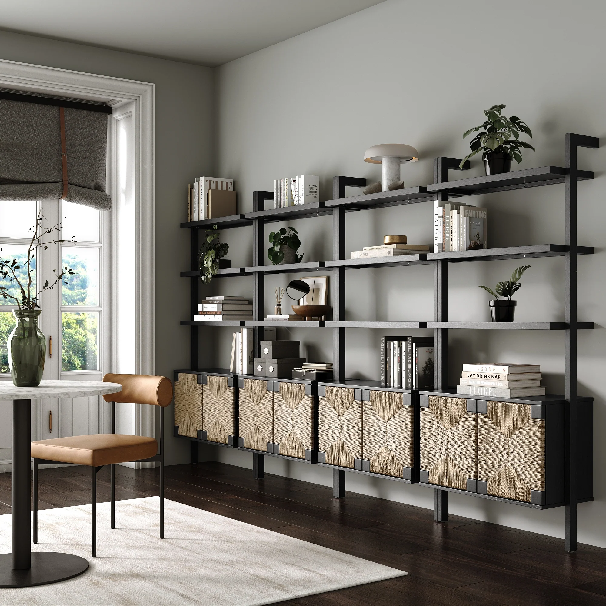 Seagrass Wall Bookshelves with Doors Black (Set of 4) - Image 2
