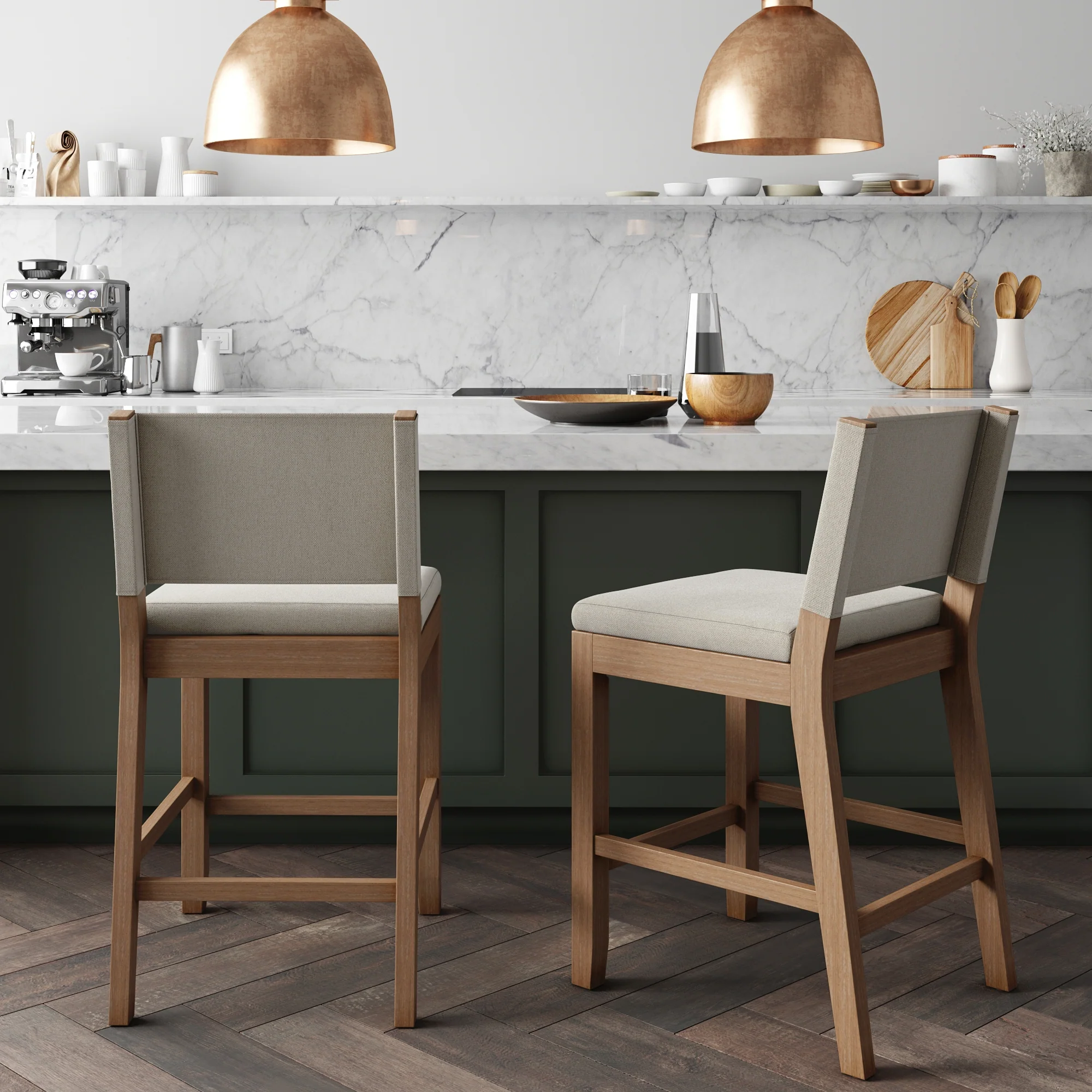 Wood Counter Height Bar Stools Light Brown Flax (Set of 2) - Image 2
