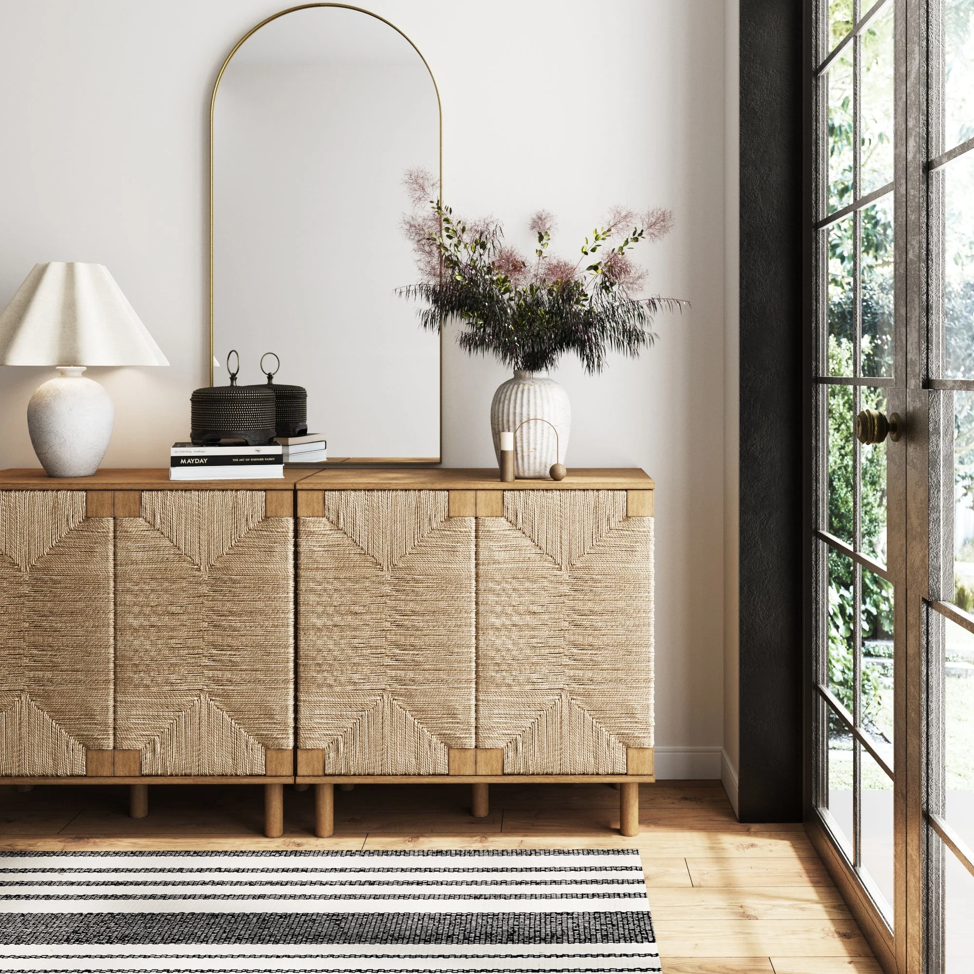 Seagrass Storage Cabinet Credenza Brown (Set of 2) - Image 3
