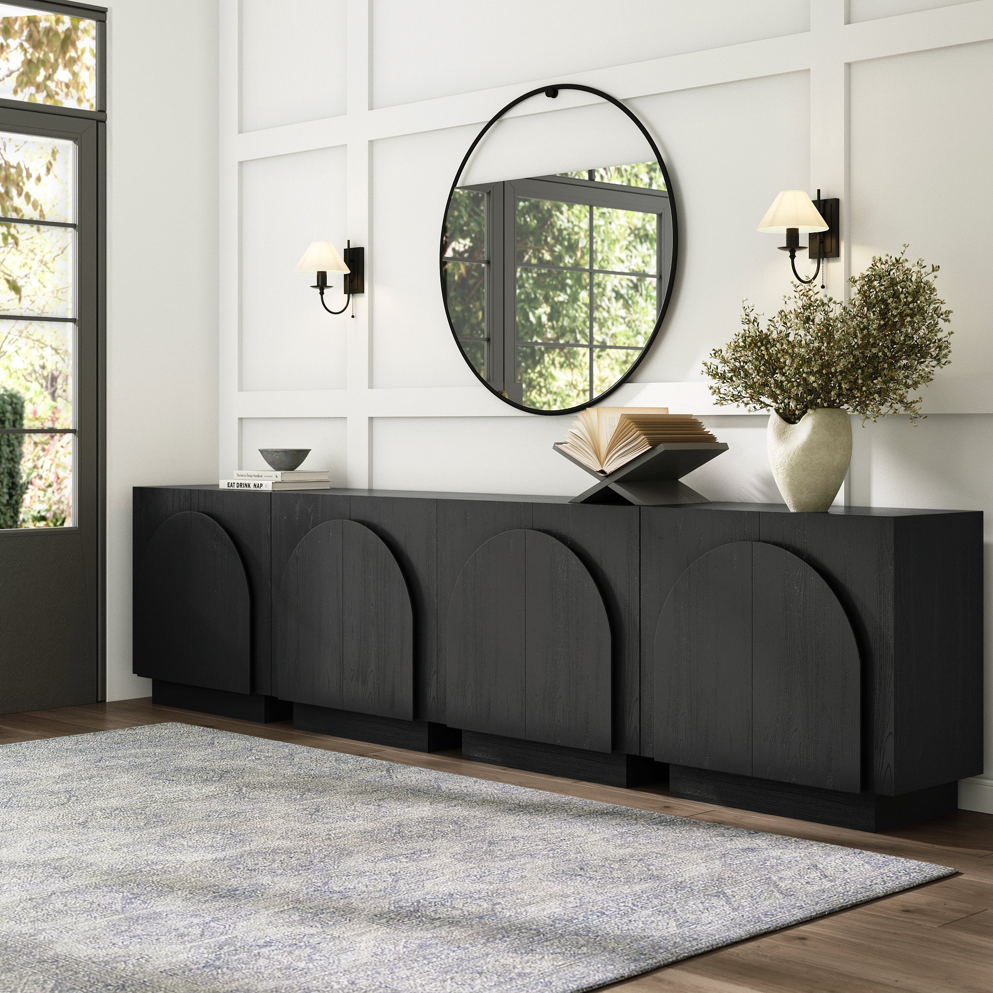Wood Arched TV Console Stand for TVs 85" Black - Image 2
