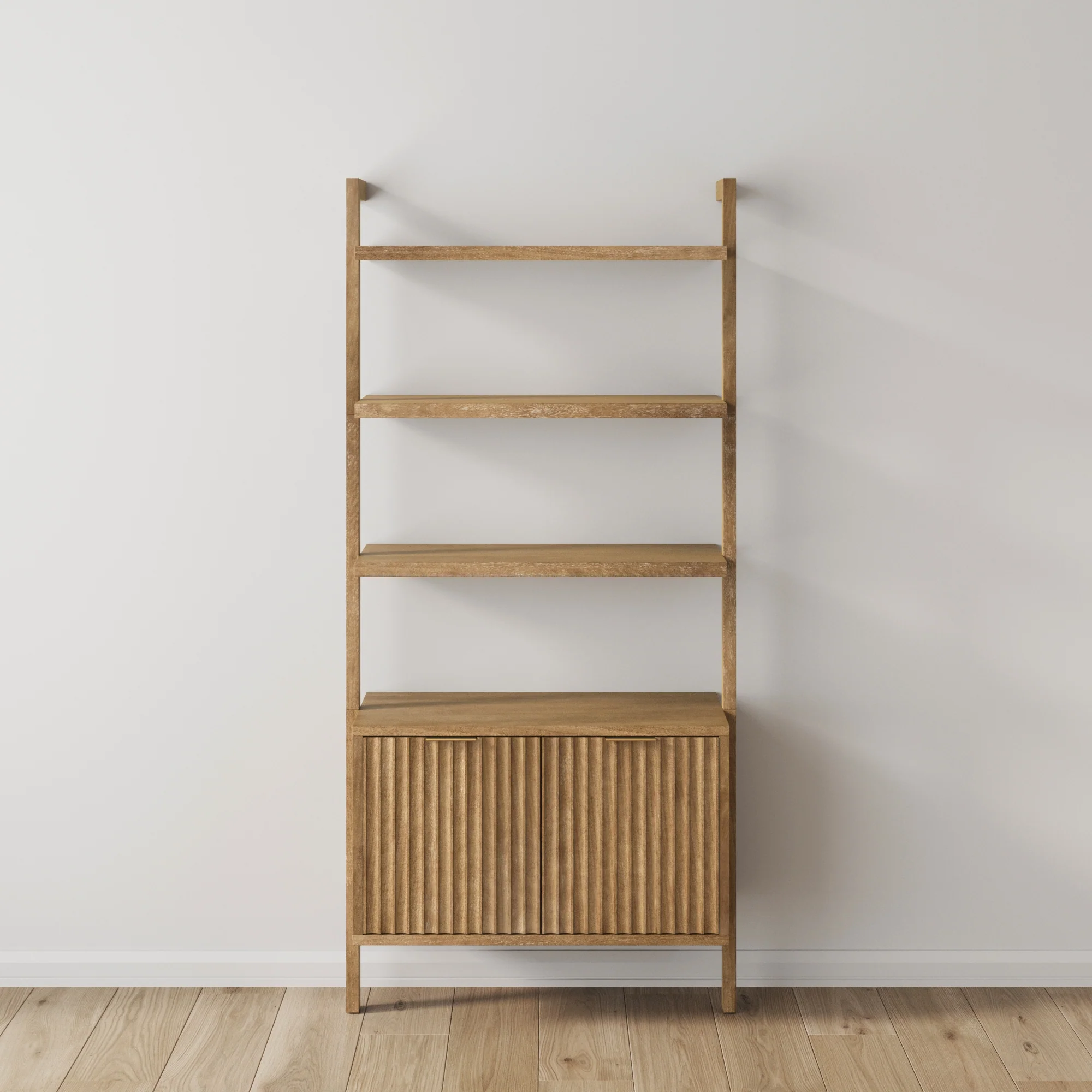Mid-Century Fluted Wall Bookshelf with Doors Light Brown - Image 3