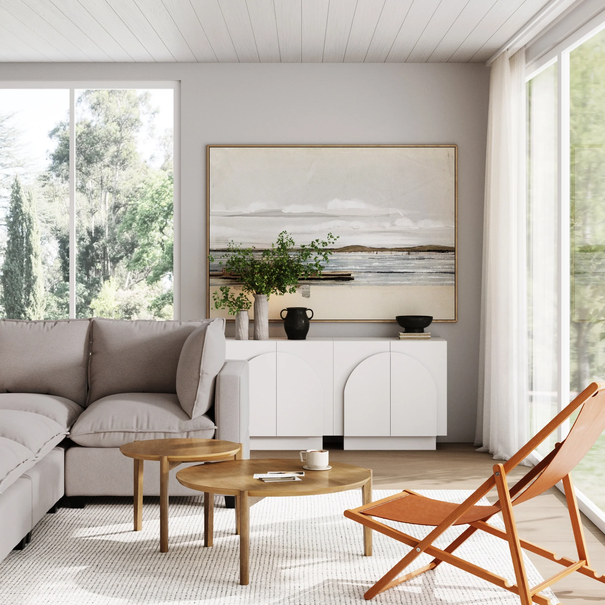 Wood Mid-Century Arched Storage Cabinet White - Image 2