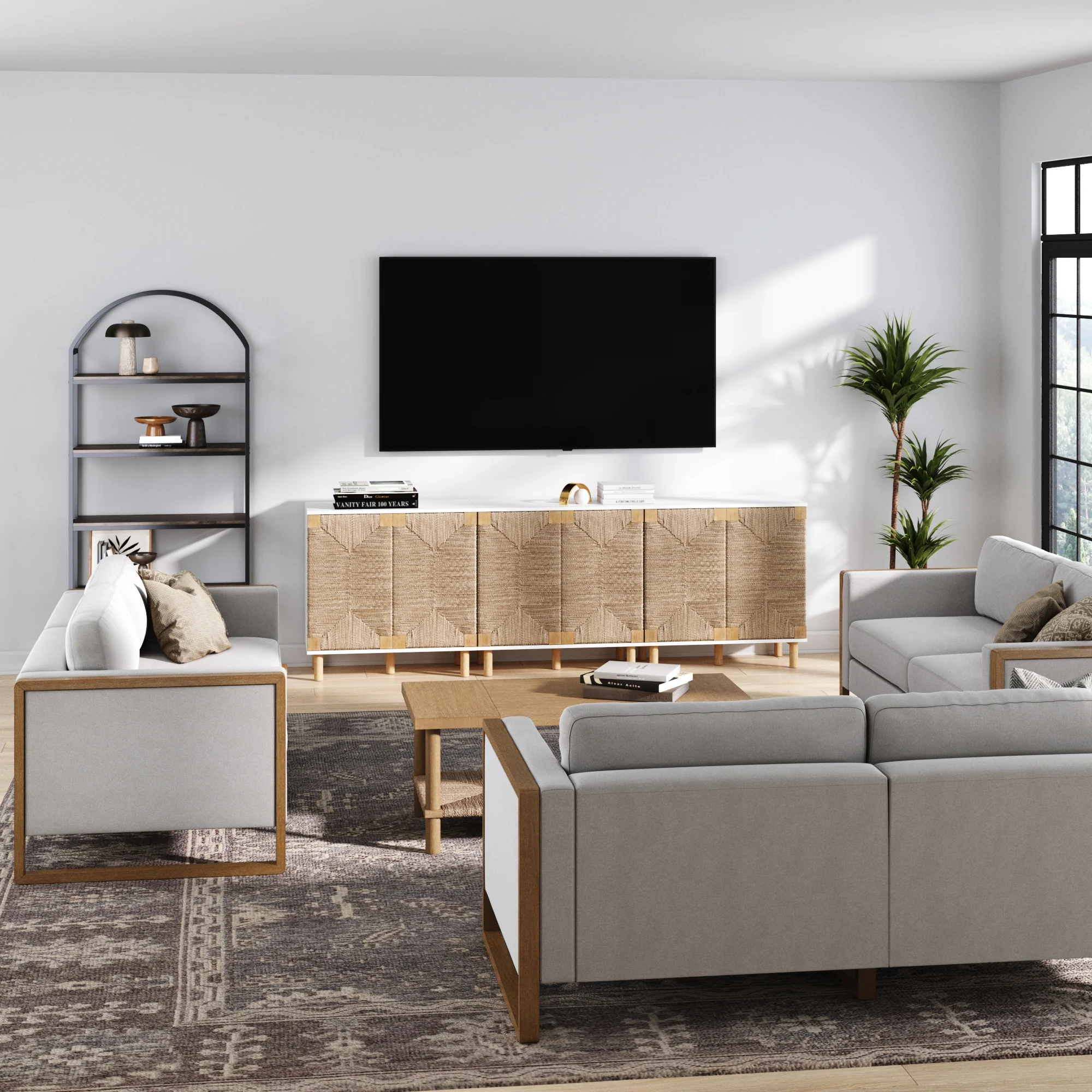 Seagrass Storage Cabinet Credenza White (Set of 3) - Image 3