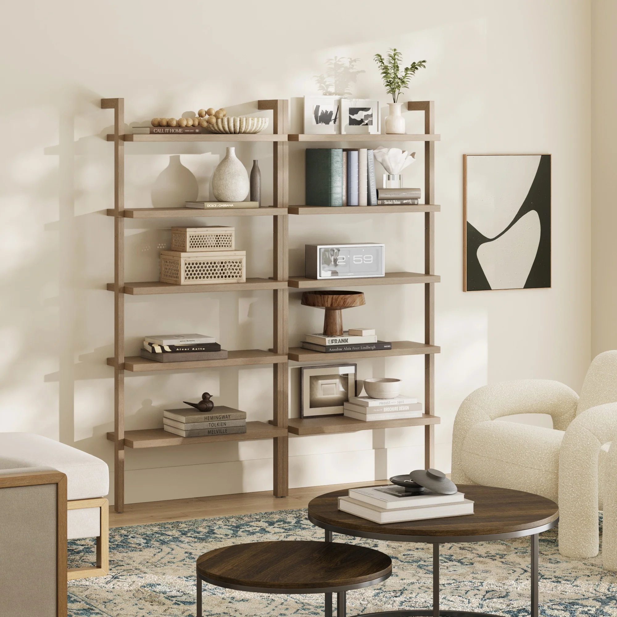 Wood Wall Bookshelves Light Brown (Set of 2) - Image 2