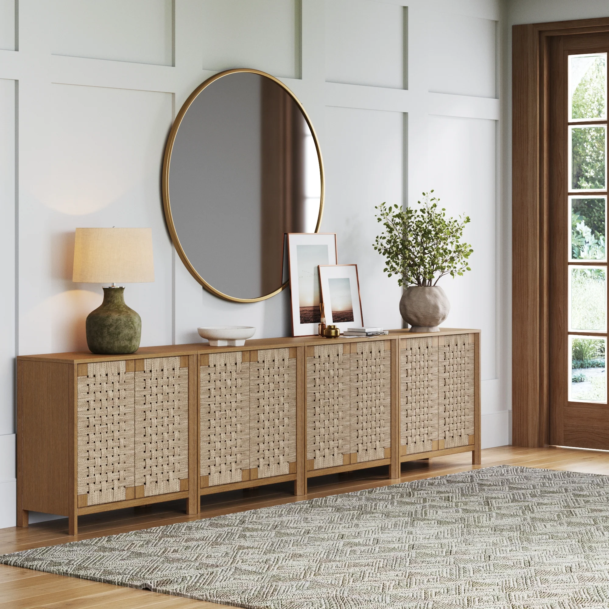 Woven Seagrass TV Console Cabinet for TVs 85" Light Brown - Image 2